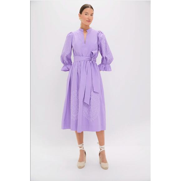 NWT Hyacinth House Lavender Embroidery Dowling Midi Spring Dress Purple Small - Picture 1 of 13
